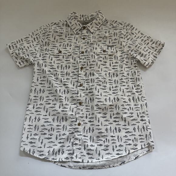 Eddie Bauer Shirt Men’s All Over Fish Print Short Sleeve Small Hiking Outdoor - Picture 1 of 8